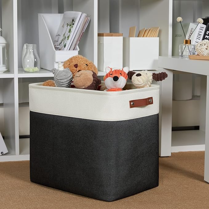 DULLEMELO Extra Large Storage Baskets, Fabric Storage Bins for Organizing Shelves Nursery Toys Books, Closet Baskets and Bins with Handles, White&Black 2-Pack