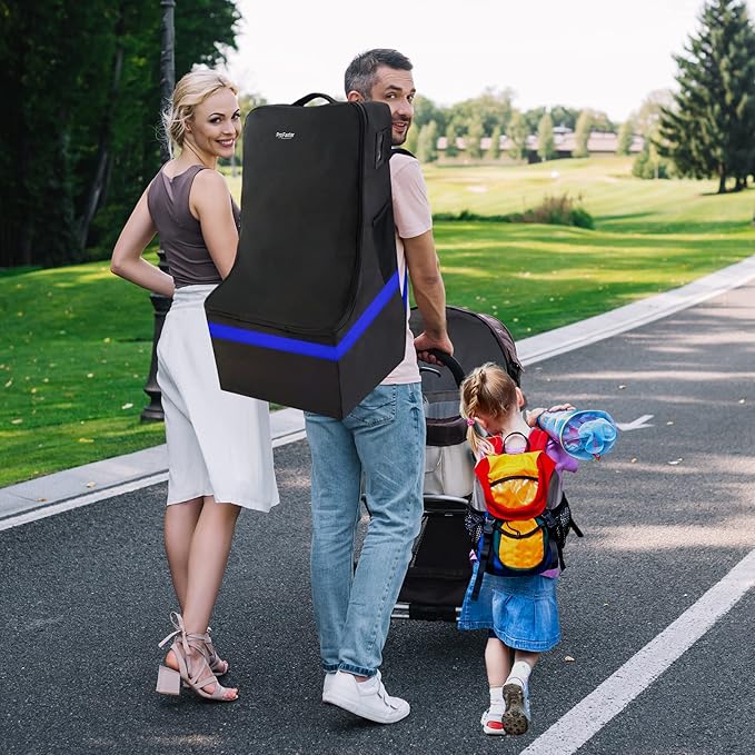 Car Seat Travel Bag - Padded, Comfortable, Durable, Roomy Gate Check Carseat Cover Backpack Fits 3-in-1，Convertible, Booster & Infant Car Seats for Airplane, Airport, Blue