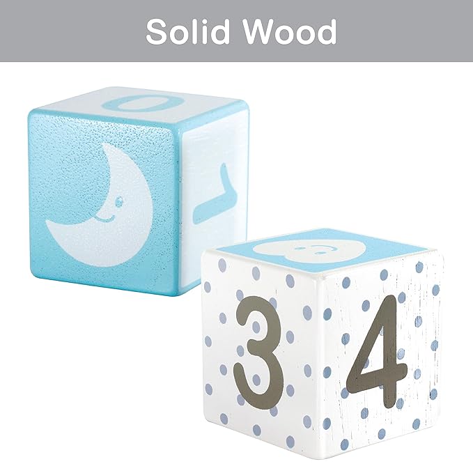 I'm Solid Wood Monthly Weekly Yearly Milestone Age Blocks, Newborn Gifts & Keepsakes for Picture Props (4 Pcs/Blue)
