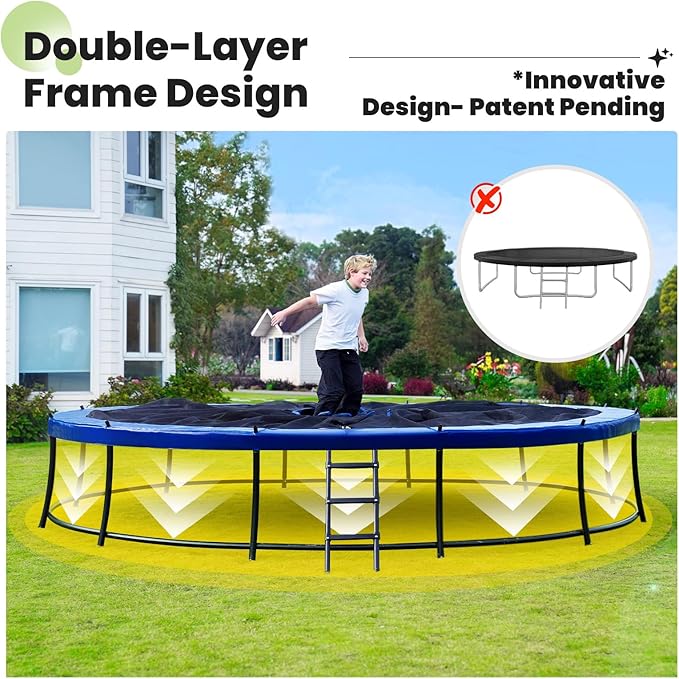 Zupapa 1800LBS Weight Capacity Double Frames Trampoline with No-Gap Design Curved Poles 16 15 14 12 10FT Trampolines with Enclosure Net for Kids Adults, Outdoor Family Fun