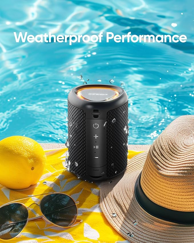Portable Bluetooth Speaker with Lights, Stocking Stuffers, Powerful Crystal Clear Sound, IPX5 Waterproof, All Day Playtime, BT 5.3, TWS Paring, Small Wireless Speaker for Outdoor, White Elephant Gifts