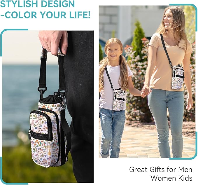 icolor Water Bottle Carrier Bag with Strap 25/32/40 oz Crossbody Bottle Holder with Phone Pocket Sling Sleeve Insulated Neoprene Water Bottle Pouch for Walking Travelling