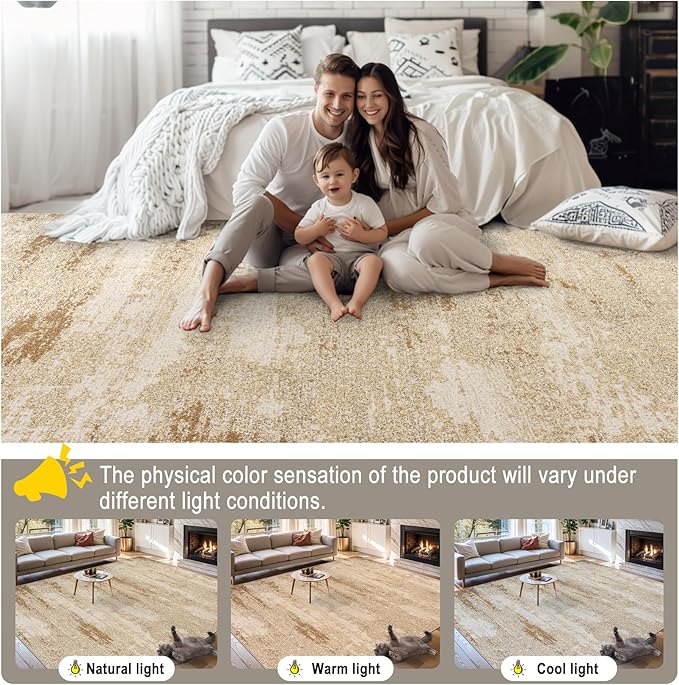 Area Rugs Living Room Rug - 5x7 Washable Modern Abstract Soft Neutral Non-Slip Carpet Large Indoor Floor Stain Resistant Thin Carpets for Bedroom Dining Room Farmhouse Nursery Home Office Beige