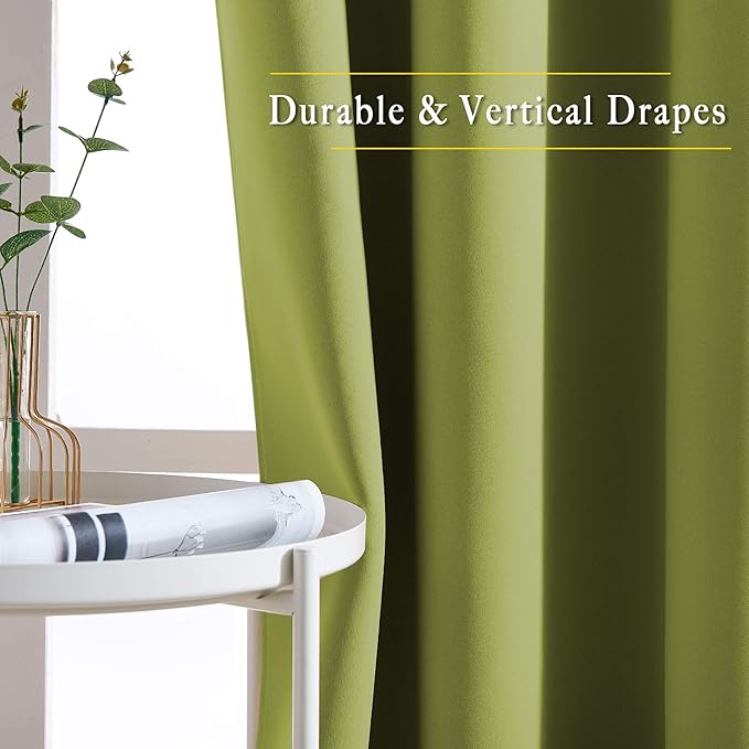 NICETOWN Room Darkening Curtains 90 inches Long for Bedroom - Grommet Light & Heat Blocking Window Treatments Soundproof Drapes for Living Room (2 Panels, W52 x L90, Fresh Green)