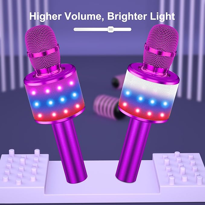 BONAOK Karaoke Microphone for Kids & Adults - Bluetooth Microphones Singing Mic with Disco Lights, Echo Effect, Built-in Speaker Portable Karaoke Player for Party Travel Gifts Q78(Purple)
