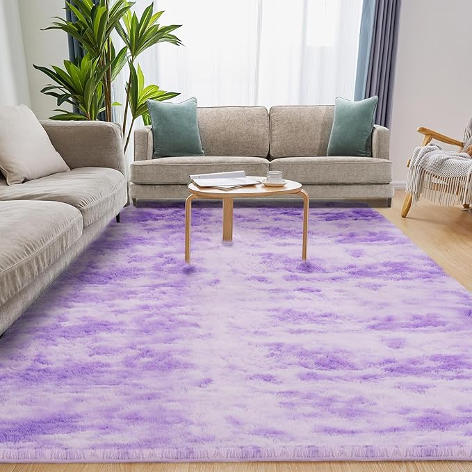 Luxury 3x5 Area Rug, Ultra Soft Rugs for Living Room, Plush Carpet Rugs for Bedroom, Non-Slip Indoor Rug for Nursery, Study Room, Playroom, Home Decor, Tie-Dyed Purple