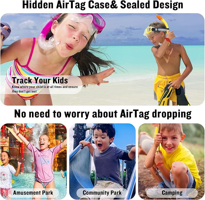 Waterproof AirTag Bracelet for Kids, Hidden Silicone Wristband for AirTag, GPS Tracker Case for Air Tag Holder Strap Band for Child Toddler, Secure Anti-Loss Protection(Red)