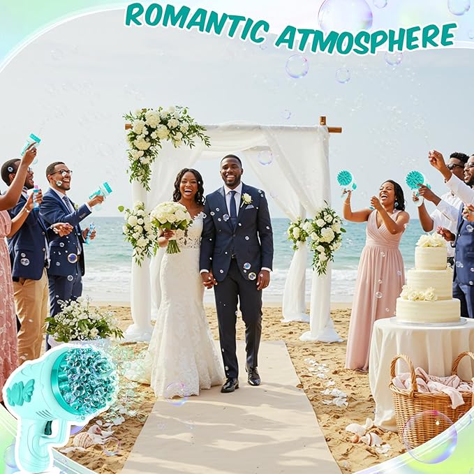 ShinyRelief 4 Pack Wedding Bubble Guns 32 Holes with Light, 4 Bottles Solution, Romantic Bubble Maker for Outdoor Ceremony, Wedding Party Favors, Photo Props, Reception Entertainment (Green)