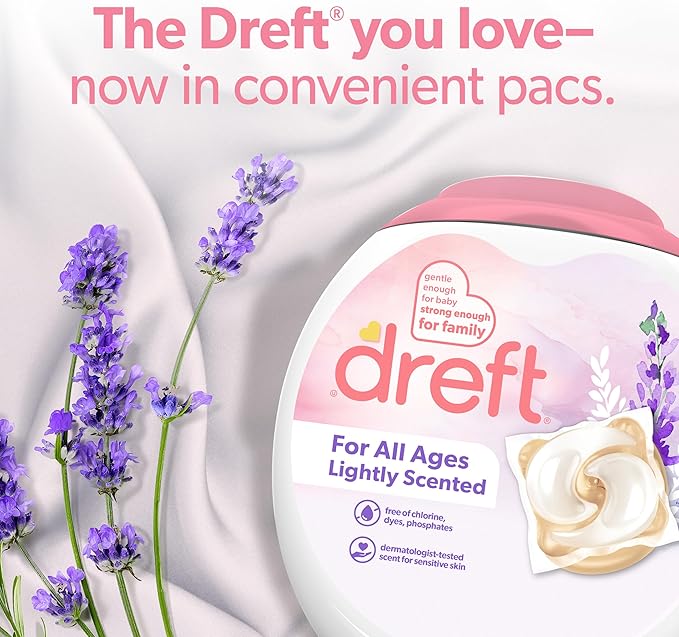Dreft Laundry Detergent XL Pacs, Light Scent, Lavender, 18 Count