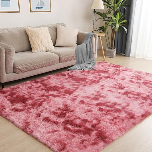Luxury Area Rug, 6x9 Rugs for Living Room, Ultra Soft Rugs for Bedroom, Non-Slip Indoor Carpet for Nursery, Kids Room, Playroom, Home Decor, Tie-Dyed Dark Pink