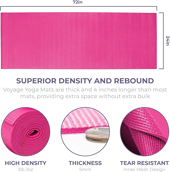 Sunshine Yoga Voyage Yoga Mat, 10 Pack, 72" x 24" Professional Studio and Gym Bulk Yoga Mats, 5mm Thick, Durable, Anti-Tear, Non Slip Fitness and Exercise Mats