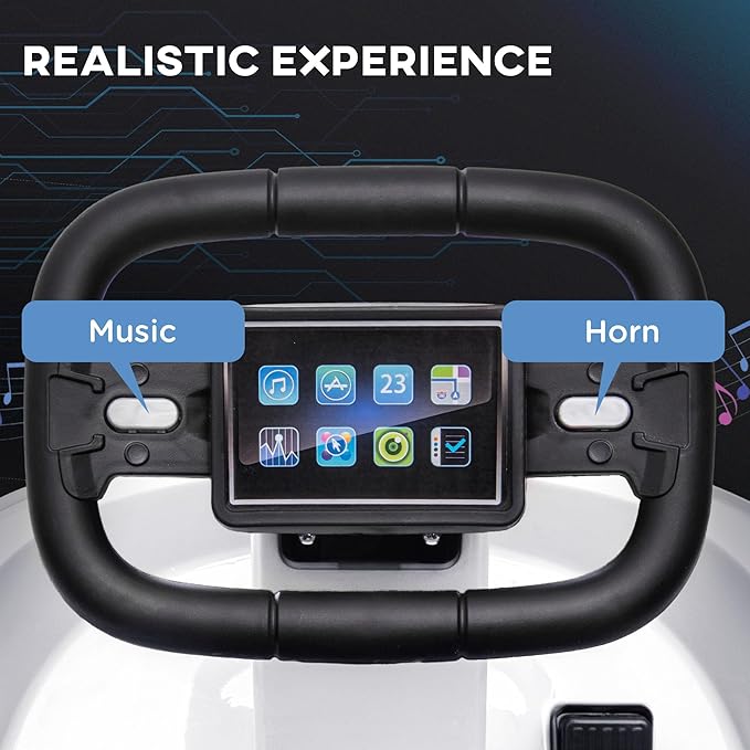 Aosom Toddler Bumper Car, 360° Rotation 6V Kids Electric Ride on Bumper Car with EVA Bumper Edges, Twins Motor, Songs, Horn, LED Lights, Safety Belt for 18-48 Months, White