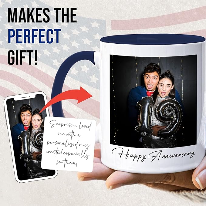 Custom Mug Upload Your Picture Personalized Coffee Mug with Photo Text Name Customized Cup Unique Ideas Gifts for Men Women Mom Dad Girlfriend Boyfriend Friend Family (Dark Blue, 15oz)