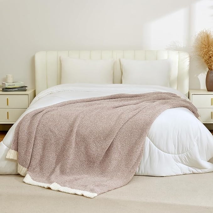 Snuggle Sac Heather Taupe Throw Blanket for Couch, Oversized Throw XL Super Soft Warm Blankets Cozy Knit Fuzzy Lightweight Throws for Sofa, Bed, Living Room, Taupe, 50x70 inches