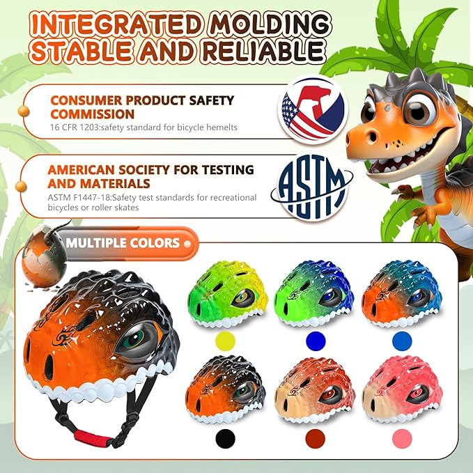 Toddler/Kids Bike Helmet Set for Boys Girls 3D Adjustable Kids Helmet Protective Gear Set Knee Elbow Wrist Pads and Multi-Sports Skateboard Scooter Cycling Roller Balance Bike