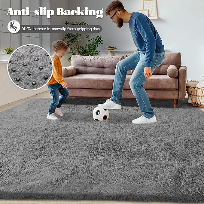 5x7 Area Rug for Living Room: Fluffy Shag Soft Washable Rugs Fuzzy Plush Indoor Carpet for Bedroom Nursery Playroom Dorm Kids Girls Boys Room (Grey, 5'x7')