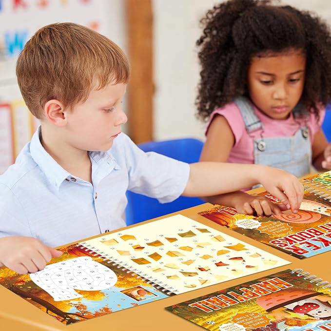 4PCS Thanksgiving Paint by Sticker Books Crafts for Kids Ages 4-8 Fall Sticker by Number Books Activity Book for Kids Age 3-5 Puzzle Book Craft Art Toddler Gift with Turkey Pumpkin 32 Pictures