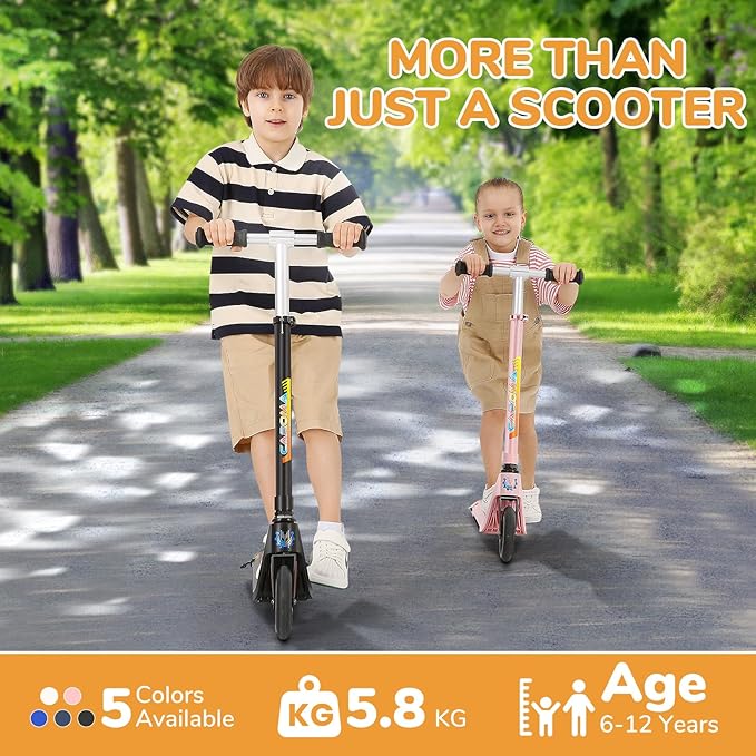 Caroma Electric Scooter for Kids Ages 6-12,150W/180WMotor,10 MPH Max Speed & 7 Miles,Colorful Lights,Adjustable Height & Speed,LED Display,Foldable Kids Electric Scooter 132 Lbs Max Load,Idea Gift