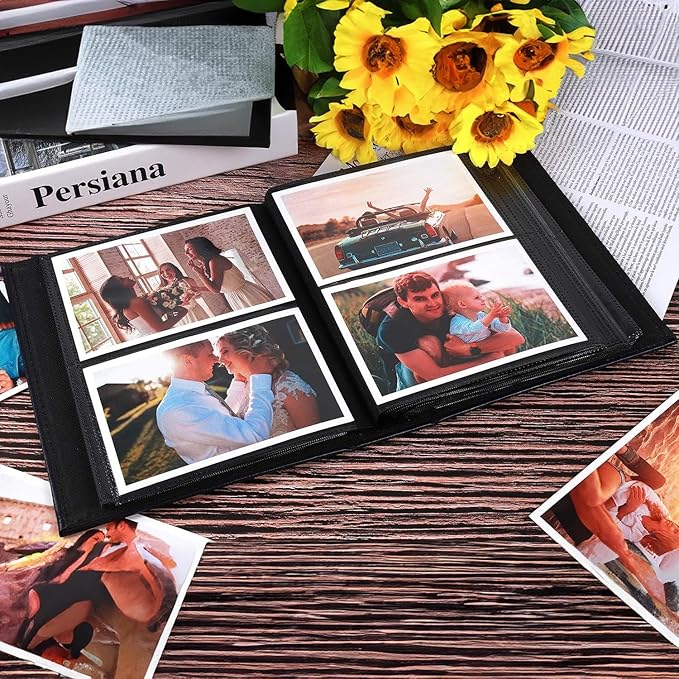 RECUTMS Photo Album 4x6 200, Leather Cover Slide In Photo Album for Family Wedding Children Holiday Anniversary Pictures Album (Black)