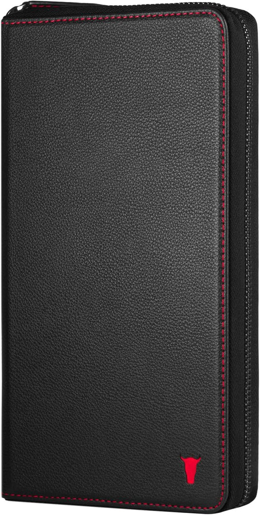 TORRO Premium Leather Family Travel Wallet, RFID Blocking Travel Organizer, Family Passport Holder for 4 Passports, Travel Documents and Cards (Black)