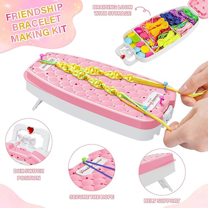 Dpai Friendship Bracelet Making Kit for Girls,DIY Arts and Crafts Toys,Jewelry String Maker Kit,The Best Birthday Gifts Ideas for Girls 6 7 8 9 10 11 12+ Years Old（Pink）