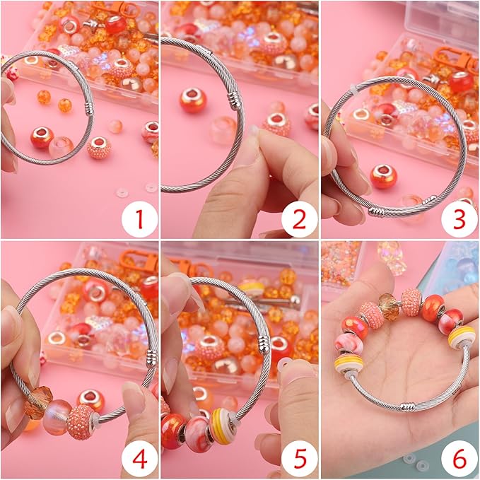 Kingshine 630pcs Beads Making Kit - European 8mm Round Glass Beads with Charms for DIY Bracelet Necklace Earring Jewelry (Blue)