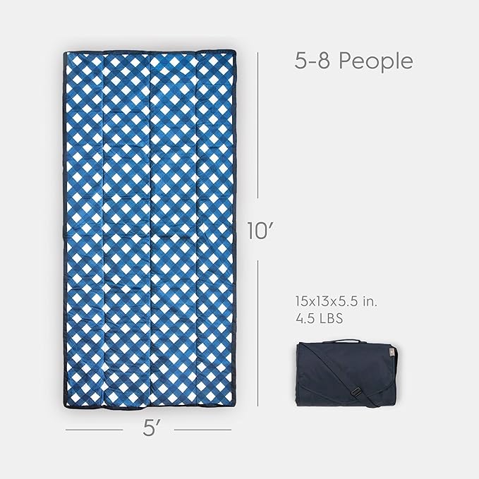 Little Unicorn 5'x10' XL Outdoor Family Picnic & Beach Blanket | Durable & Water-Resistant Fabric | Compact Fold & Easily Wipes Clean | Zipper Pocket (Navy Plaid)