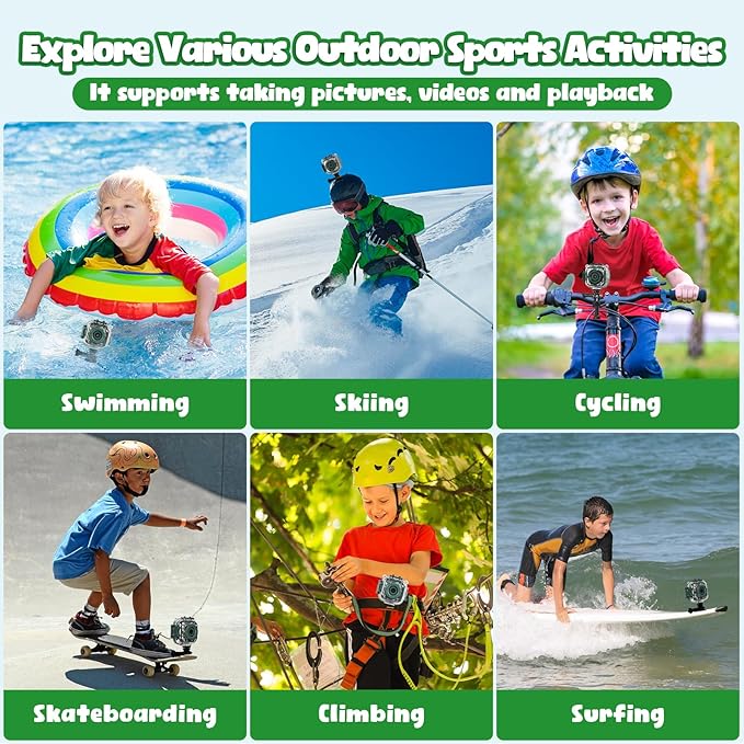 PROGRACE Kids Waterproof Camera for Boy Toys-Underwater Video Camera for Kids 1080P HD Camcorder Toy Gift Boys 3 4 5 6 7 8 9 10 11 12 Year Old Vlogging YouTube Children Digital Cameras Build-in Games