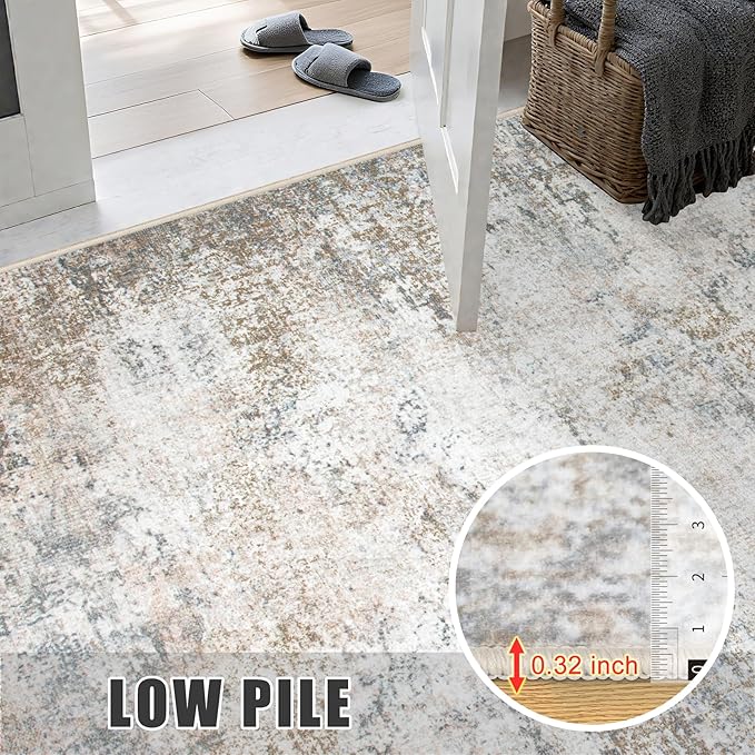 2'x5'Runner Rug Washable Rug: Modern Abstract Soft Thin Runner Rug Brown Grey - Image 7