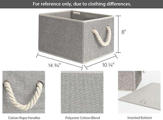 StorageWorks Storage Baskets for Shelves, Foldable Fabric Closet Storage Bins with Handles, Fabric Storage Bins Clothes Organizer, Gray, 3-Pack, Large