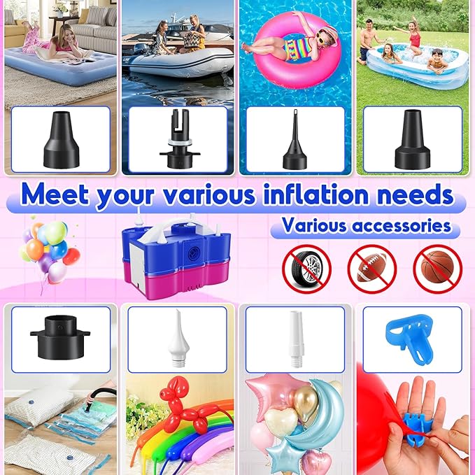 3-in-1 Electric Balloon Pump, Portable Air Pump for Latex 260q Foil Balloons, Dual Nozzle Balloon Blower Machine for Party Decoration, 110V AC Inflator Deflator for Inflatables Pool Floats Mattress