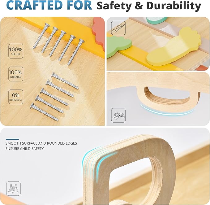 BlueWood 10-in-1 Pikler Triangle Set, Toddler Climbing Toys Indoor, Montessori Climber, Baby Jungle Gyms with Arch, Extra Rope Ladder & Footprint Balance Beam - Rose Garden