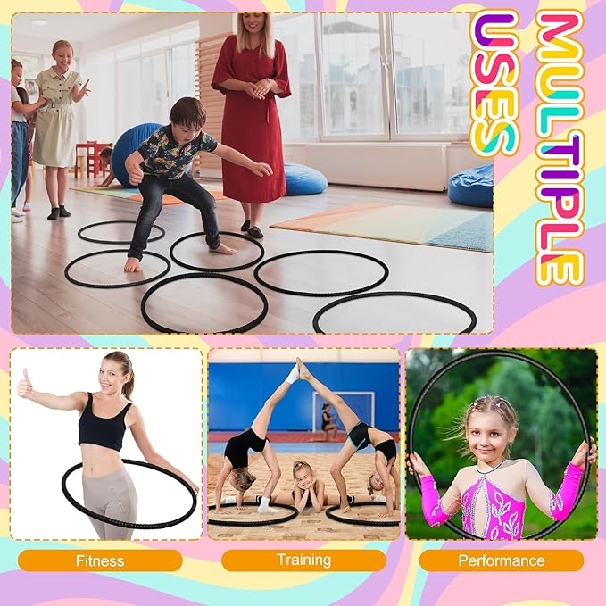 Shappy 6 Pcs Exercise Hoop Detachable Adjustable Plastic Toy Playground Toys Colored Hoop Circles for Teens Games Gymnastics Dog Agility Equipment Party Decor