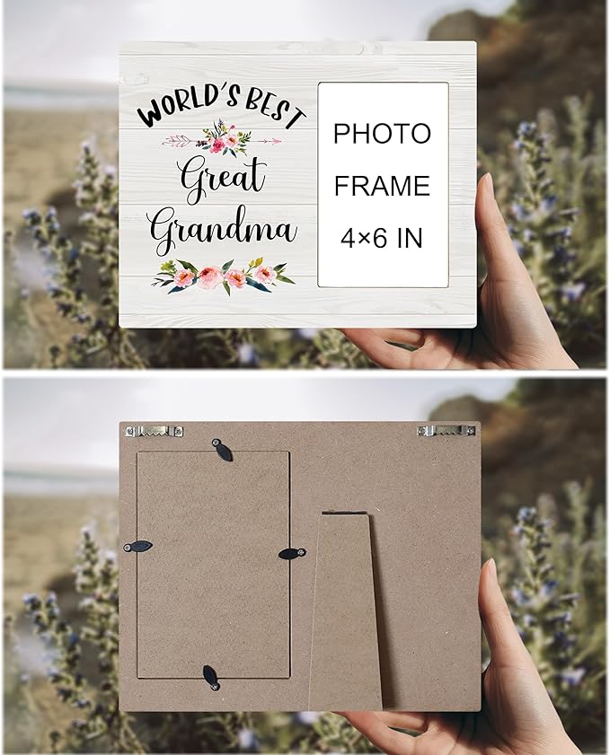 Great Grandma Picture Frame - Great Grandma Gifts, Great Grandma Baby Announcement Photo Frame, World's Best Great Grandma Wooden Frame for Tabletop or Wall Hanging 4x6 Photo