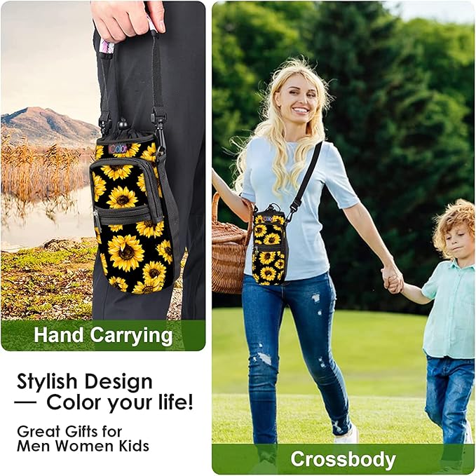 icolor Water Bottle Carrier Bag with Strap 25/32/40 oz Crossbody Bottle Holder with Phone Pocket Sling Sleeve Insulated Neoprene Water Bottle Pouch for Walking Travelling