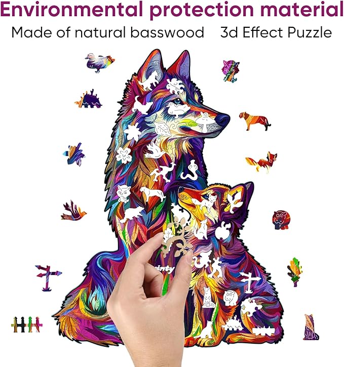 Wolf Puzzles for Adult 500 Piece, Family Wooden Puzzle for Adult, Challenging Puzzle, Luxurious Shaped Wooden Puzzles for Adults, Family Game 15 x 19.2in