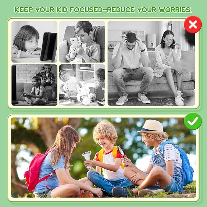 Microscope for Kids, 2'' Inch HD Screen Pocket Portable Microscope, 1000x Magnification Mini Magnifying Glass with Light for Kids, for 3-12 Girls & Boys - White