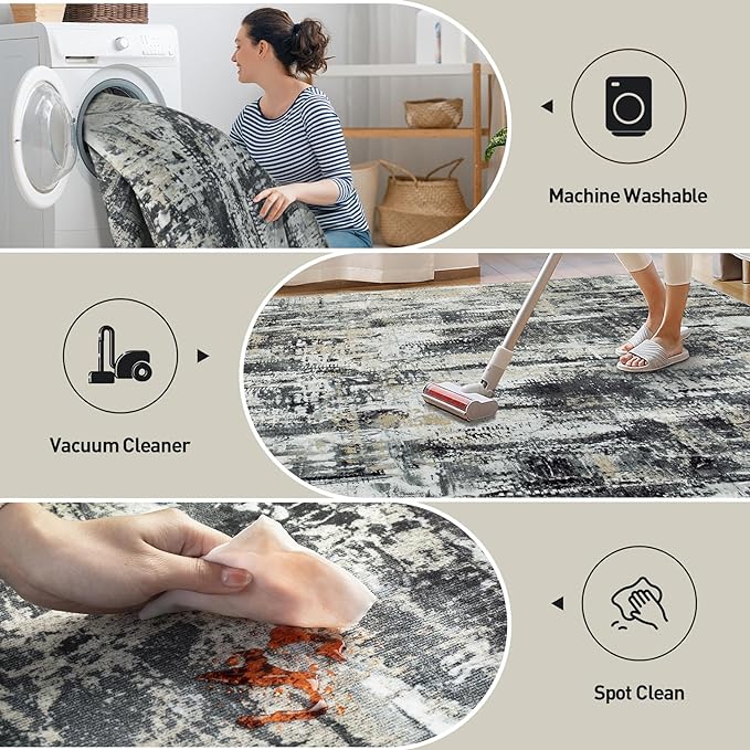 10x14 Area Rugs Washable Rug: Modern Abstract Living Room Rug Soft Anti-Skid - Image 3