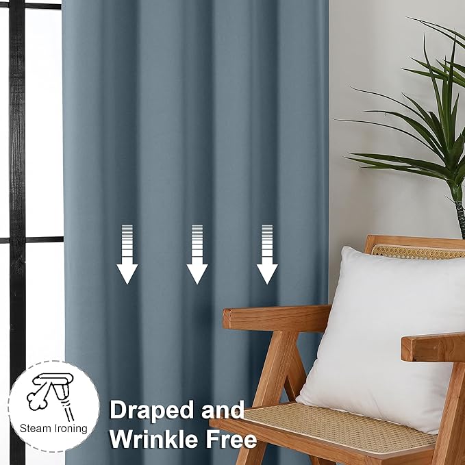 Simplebrand Ava Stone Blue Short 36 Inches Blackout Curtain 2 Panels Set, Half Window Rod Pocket Privacy Curtain Tiers for Kitchen, Curtains Blackout for Bathroom Shades, W40 x L36 Inch, Stone Blue
