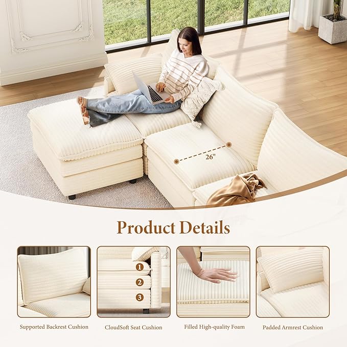 Vesgantti 108" Cloud Couch for Living Room, t6 Seats Deep Seat Sectional - Image 4