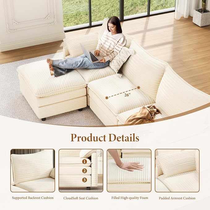 Vesgantti 108" Modular Sectional Sofa, Comfy Cloud Couch - Image 4