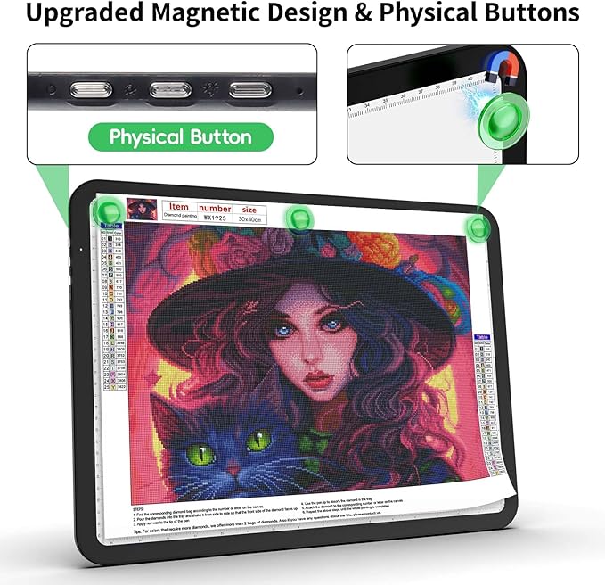 Zocelight Rechargeable A3 Light Box for tracing,Diamond Art Light Board with 4 Magnets,Wireless Light Pad for Diamond Painting,Ultra Bright Light Table for Drawing, Sketching,Animation(Black)