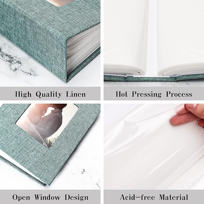 Vienrose Photo Album 4x6 100 Pages Photos Linen Cover Picture Book with Front Window for Baby Wedding Children