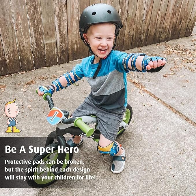 Soft-Style Kids Knee and Elbow Pads with Bike Gloves, Flexible Impact-Resistant Gear for Ages 2-11, Designed for Balance Bikes, Roller-Skating, and Skateboarding