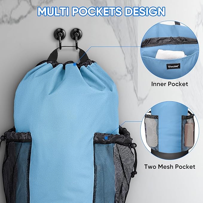 BALEINE 120L Laundry Bag Backpack, 900D Oxford Fabric Large Travel Laundry Bags with Shoulder Straps and 2 Mesh Pockets for College Dorm, Apartment, Laundromat (Blue, 120L)