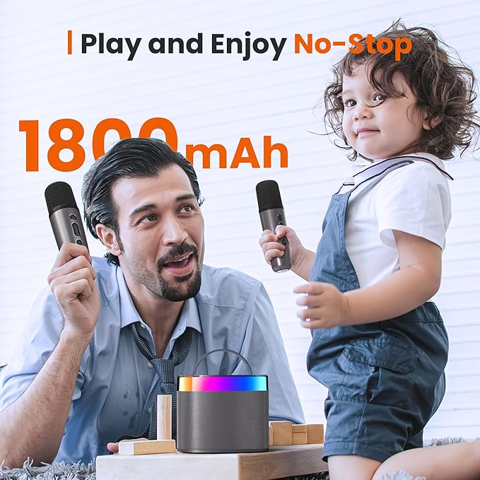 YLL Karaoke Machine for Adults Kids, Portable Bluetooth Karokee Speaker with 2 Wireless Microphones, Singing Karaoke Machine Built-in LED Lights for Birthday Gifts, Family Home Party(Space Gray)