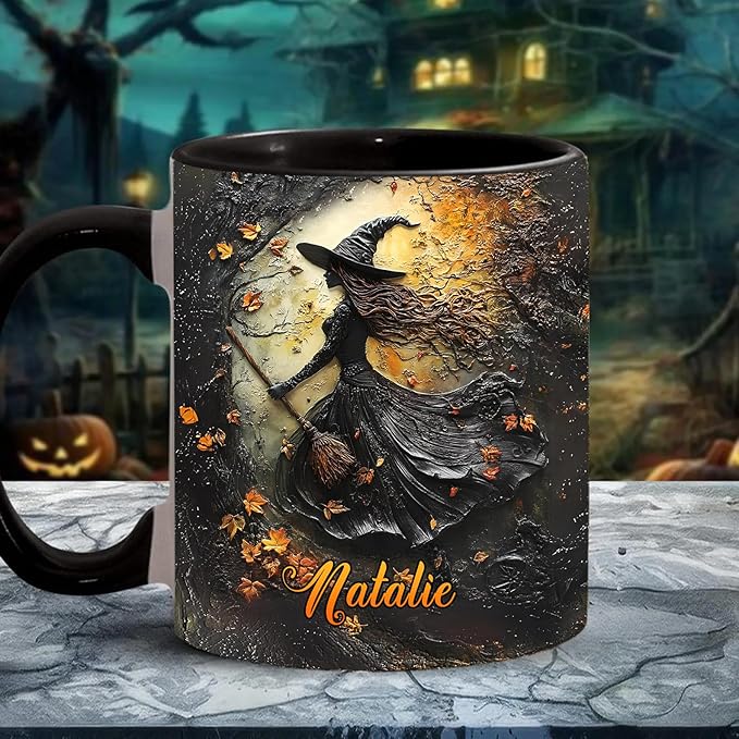 Personalized Witch Accent Cup - Halloween Coffee Mug With Names for Women, Custom Witchy Gift for Her and Girls