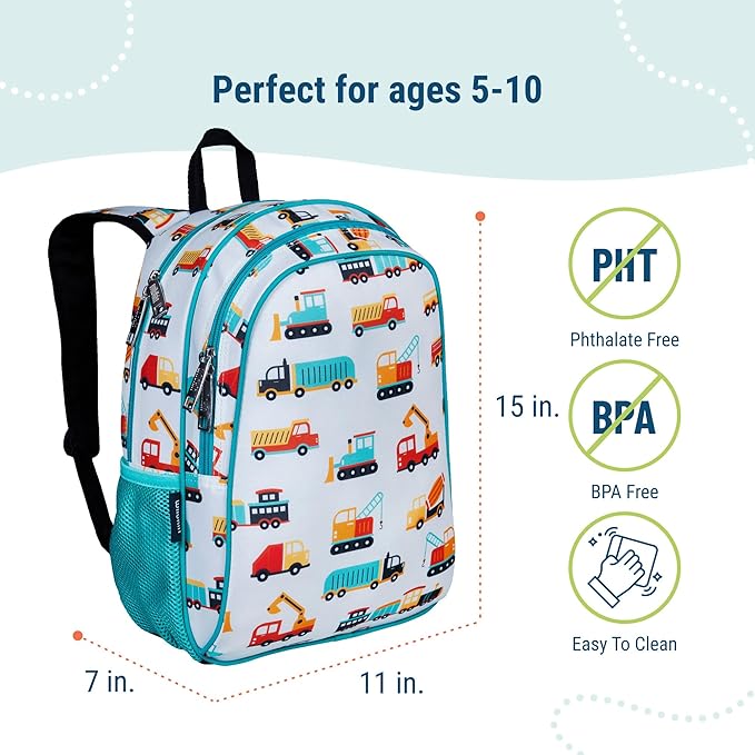 Wildkin 15-inch Kids Backpack – Durable, Padded, Adjustable for School & Travel - Modern Construction