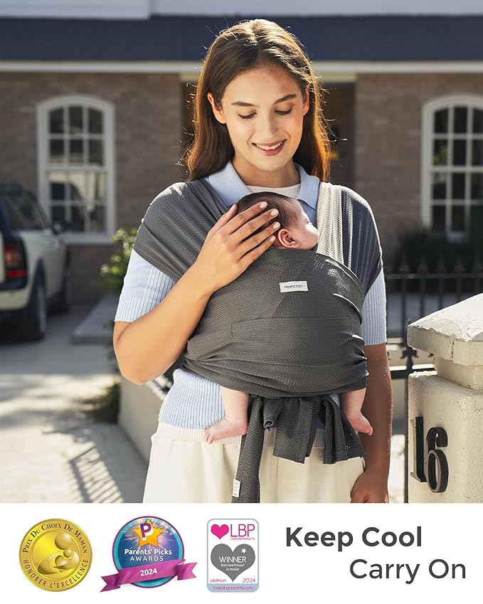 Momcozy Baby Carrier AirMesh - The Perfect Summer Water Sling for Newborns to Toddler 8-35 lbs - Cooling, Breathable and Lightweight Baby Wrap, Nice for Summer, Pool, Beach, Swimming, Charcoal Gray