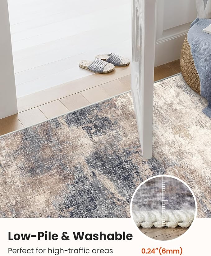 AMADA HOMEFURNISHING 9x12 Large Area Rug, Modern Abstract Living Room Rug with Non-Slip Backing & Short Pile, Washable Rug with Abstract Pattern for Living Room, Bedroom and Dinning Room, Brown